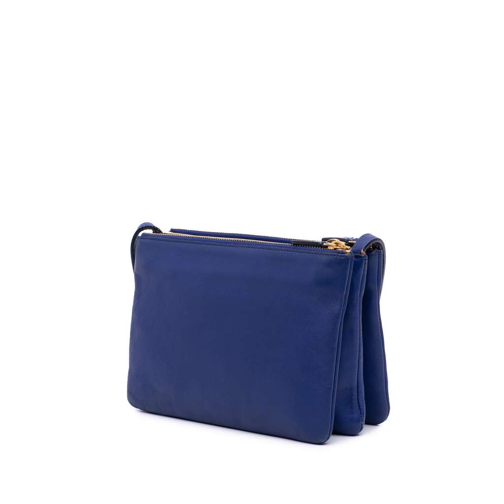 Celine Small Lambskin Trio Crossbody Blue Leather Good - Back View