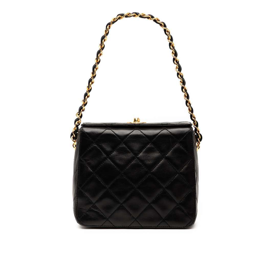 Chanel CC Quilted Lambskin Turnlock Handbag Black Leather Very good - Front View