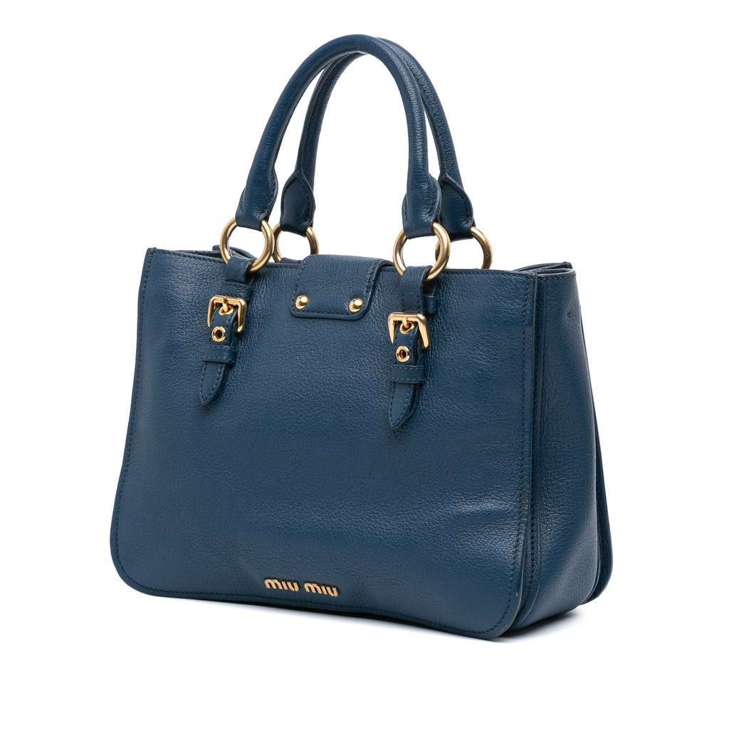 Miu Miu Goatskin Madras Satchel Blue Leather Fair - Back View
