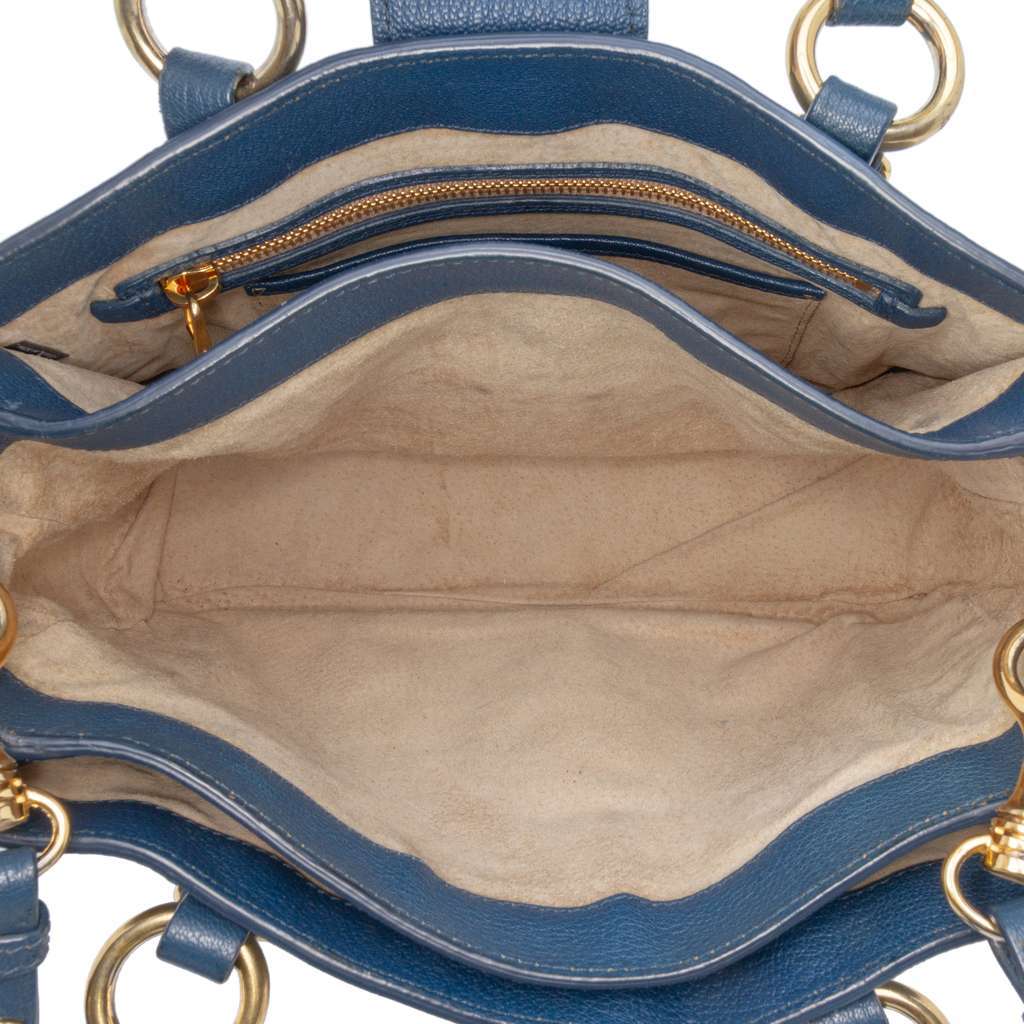 Miu Miu Goatskin Madras Satchel Blue Leather Fair - Model View
