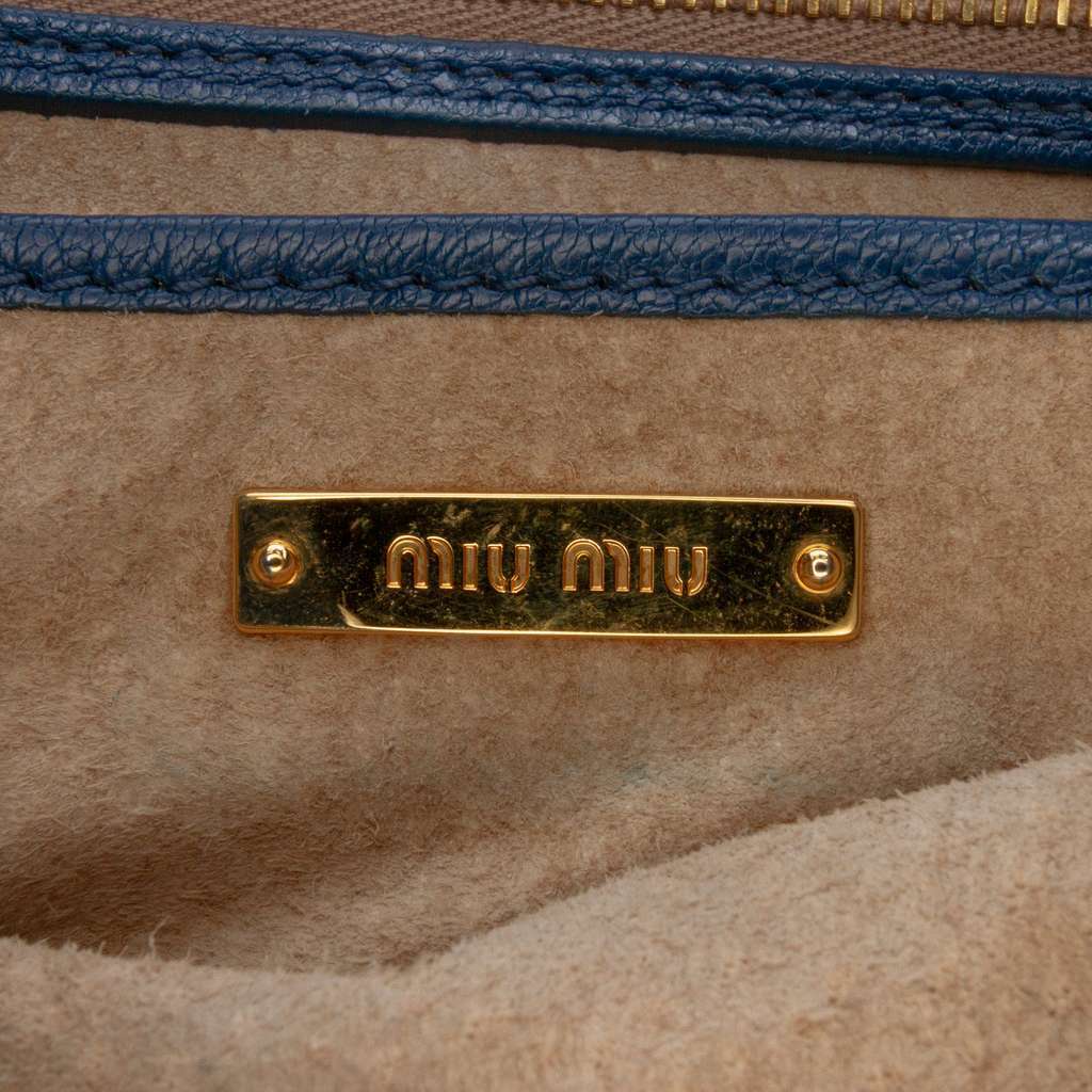 Miu Miu Goatskin Madras Satchel Blue Leather Fair - Box View