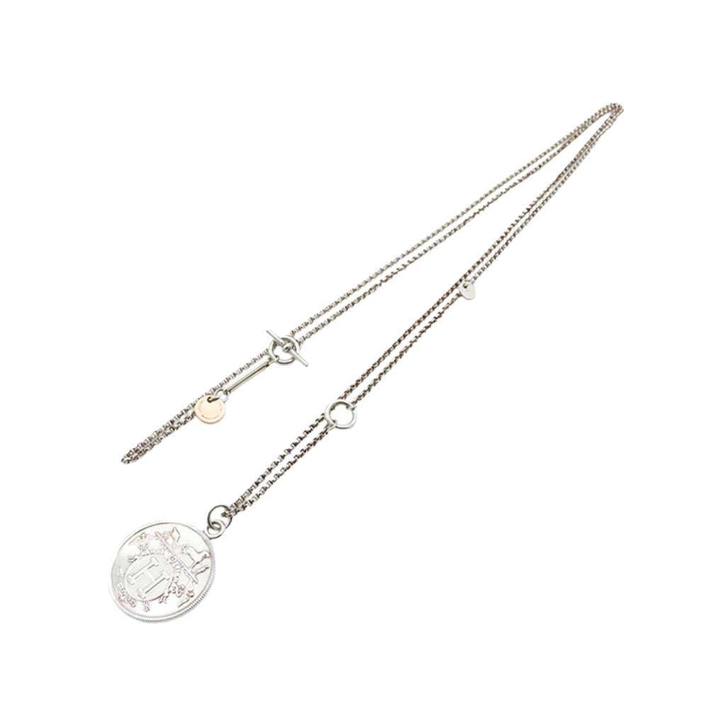 Hermès Sterling Silver and 18K Rose Gold Ex-Libris Long Necklace Silver Silver Good condition - Front View