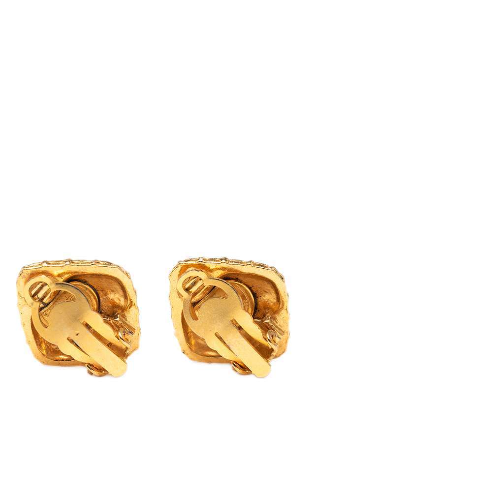 Chanel Gold Plated Diamond Clip on Earrings Gold Metal Good - Back View