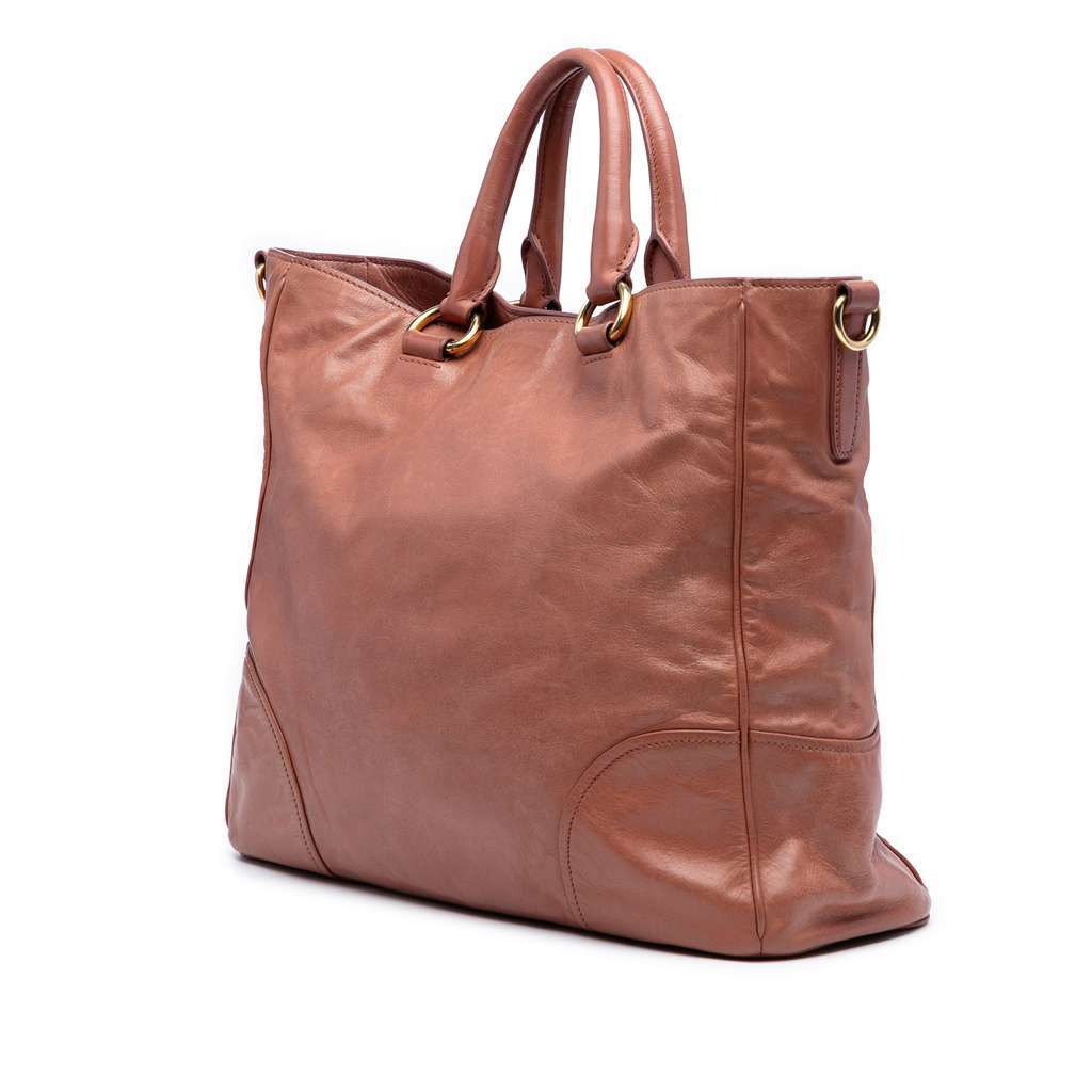 Prada Vitello Shine Satchel Brown Leather Good - Back View