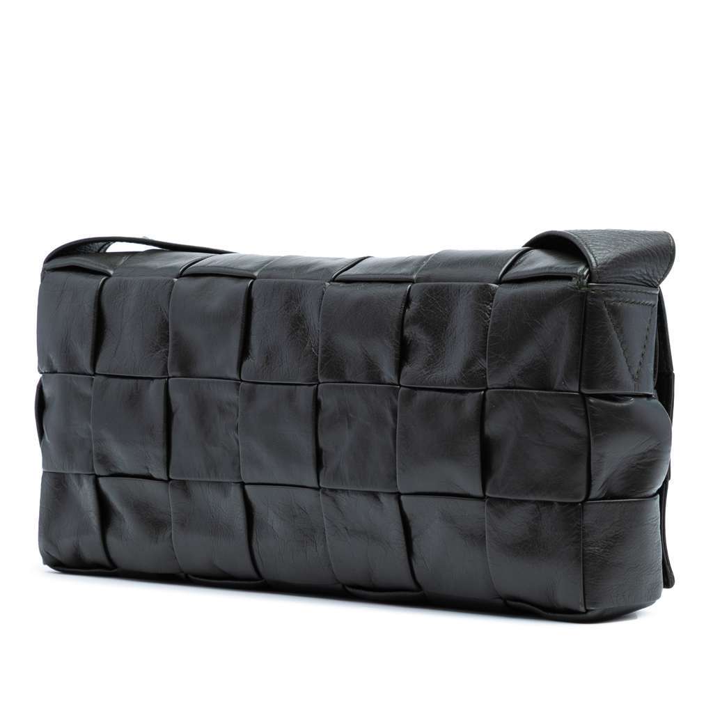 Bottega Veneta Stretch Paper Calfskin Intrecciato Cassette Crossbody Black Leather Good - Back View
