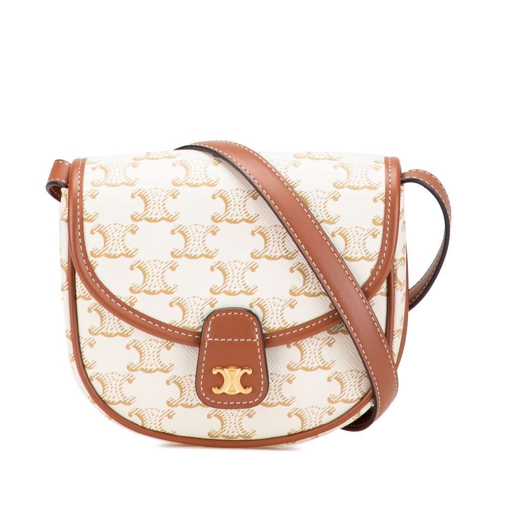 Celine Mini Triomphe Coated Canvas Besace Crossbody White Canvas Very good - Front View