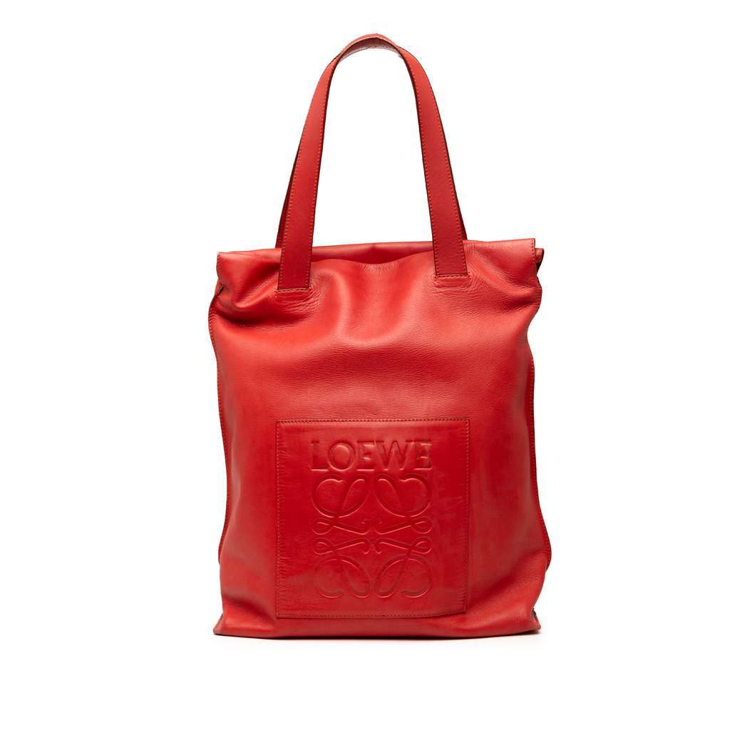 Loewe Leather Anagram Shopper Tote Red Leather Very good condition - Front View