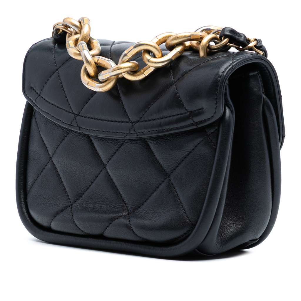 Chanel Mini Quilted Lambskin Chain Top Handle Flap Black Leather Very good - Back View