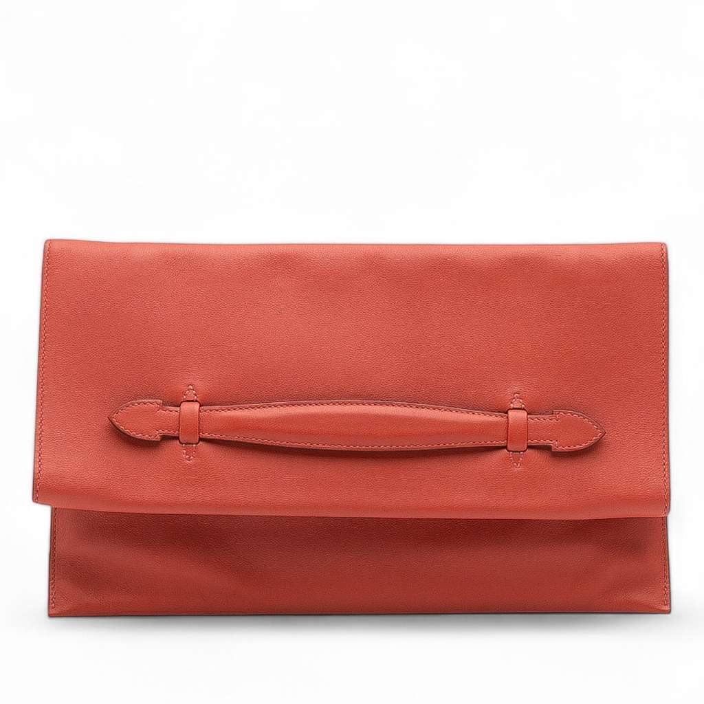 Hermès Evercolor Pliplat Clutch Red Leather Good condition - Front View