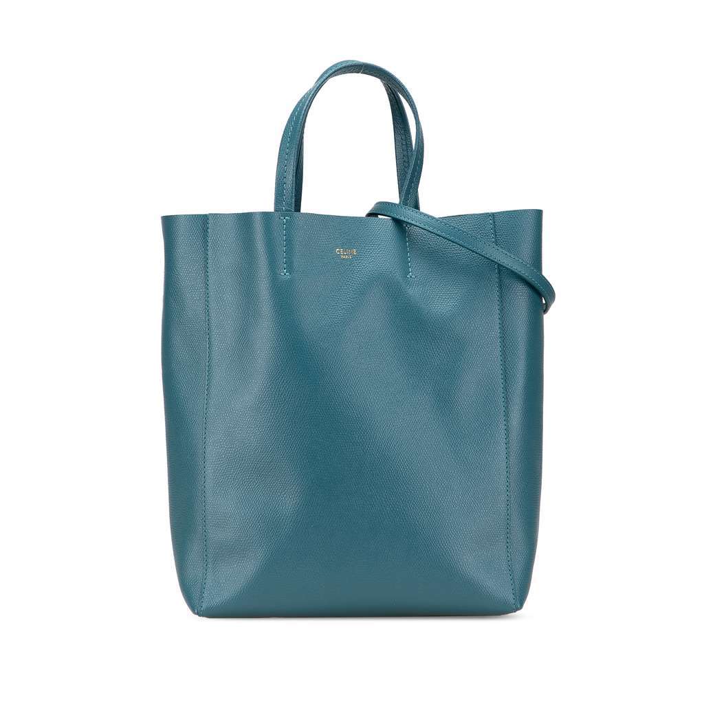 Celine Small Grained Calfskin Vertical Cabas Satchel Blue Leather Very good - Front View