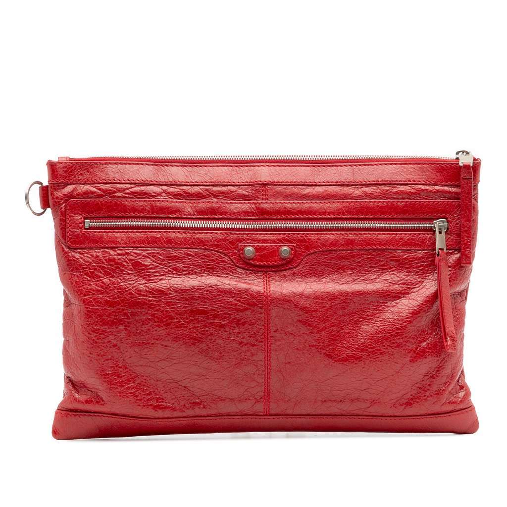 Balenciaga Lambskin Motocross Classic Clip L Clutch Red Leather Good condition - Front View