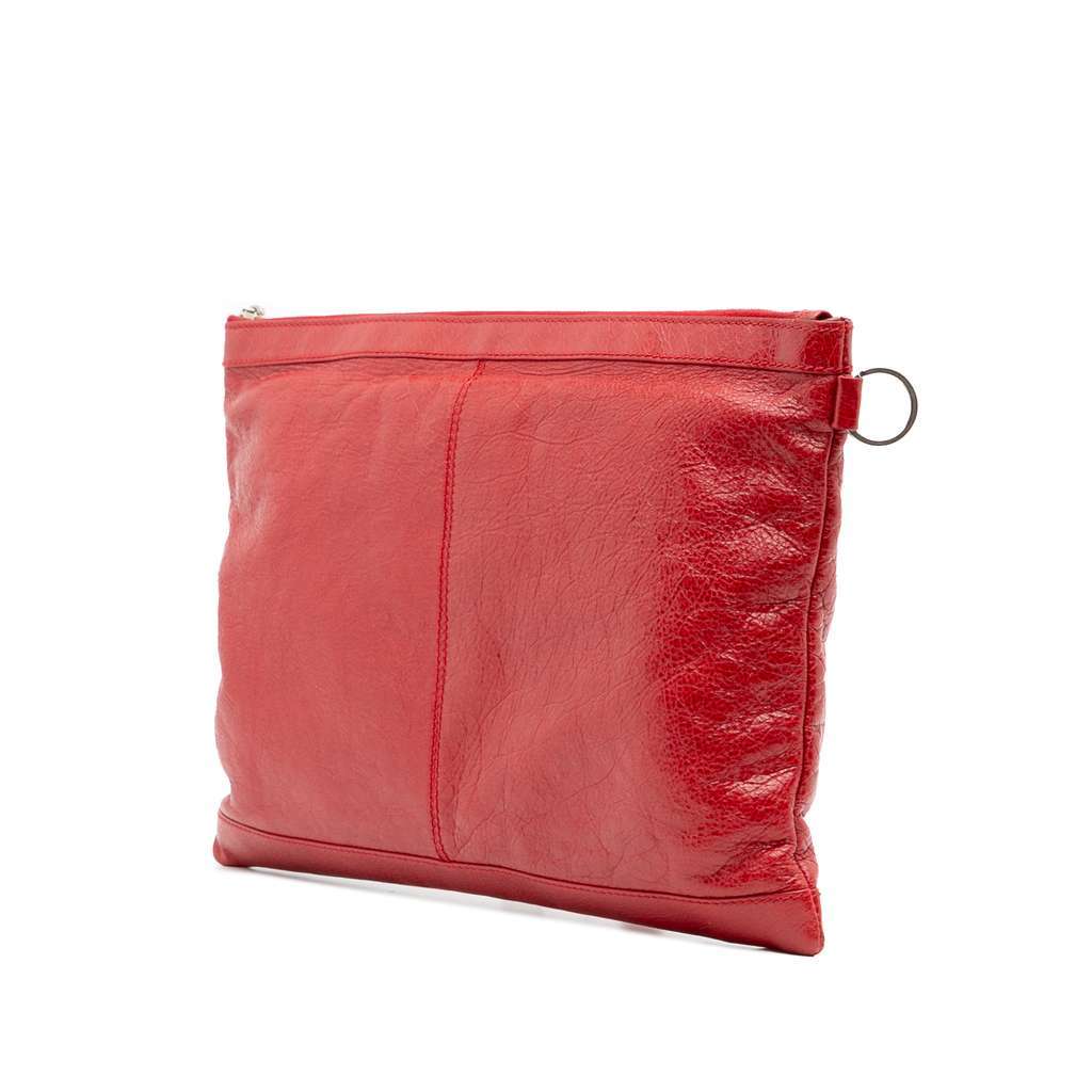 Balenciaga Lambskin Motocross Classic Clip L Clutch Red Leather Good condition - Back View