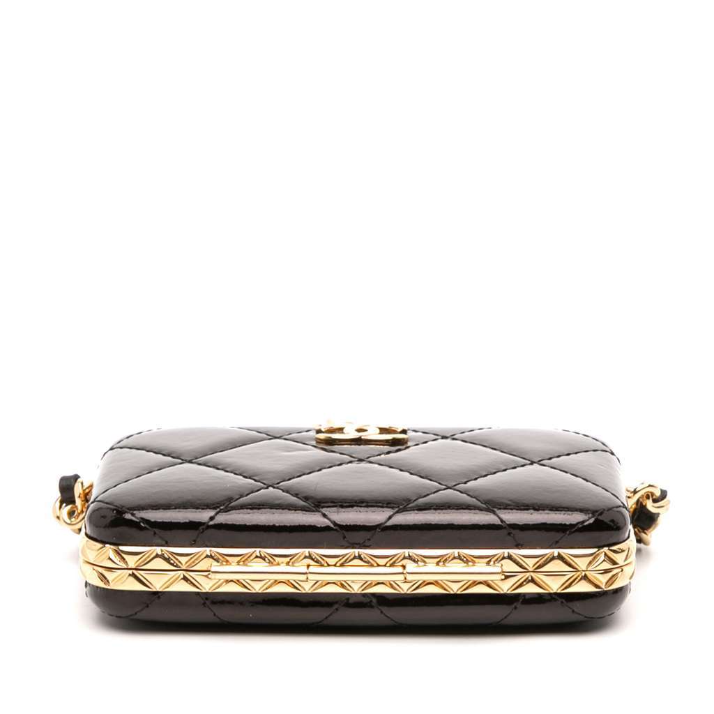 Chanel Small Glazed Goatskin Box With Chain Black Leather Good - Inside View