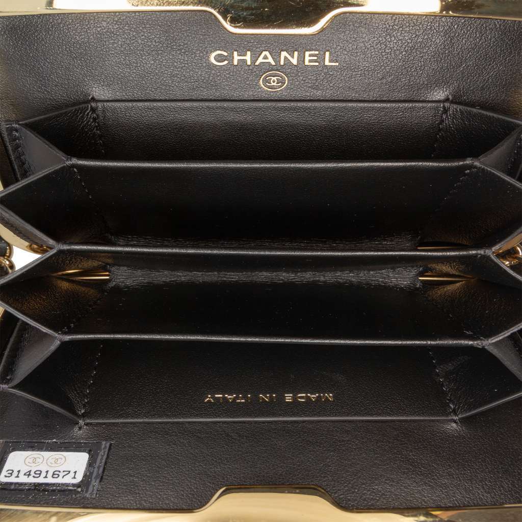 Chanel Small Glazed Goatskin Box With Chain Black Leather Good - Model View