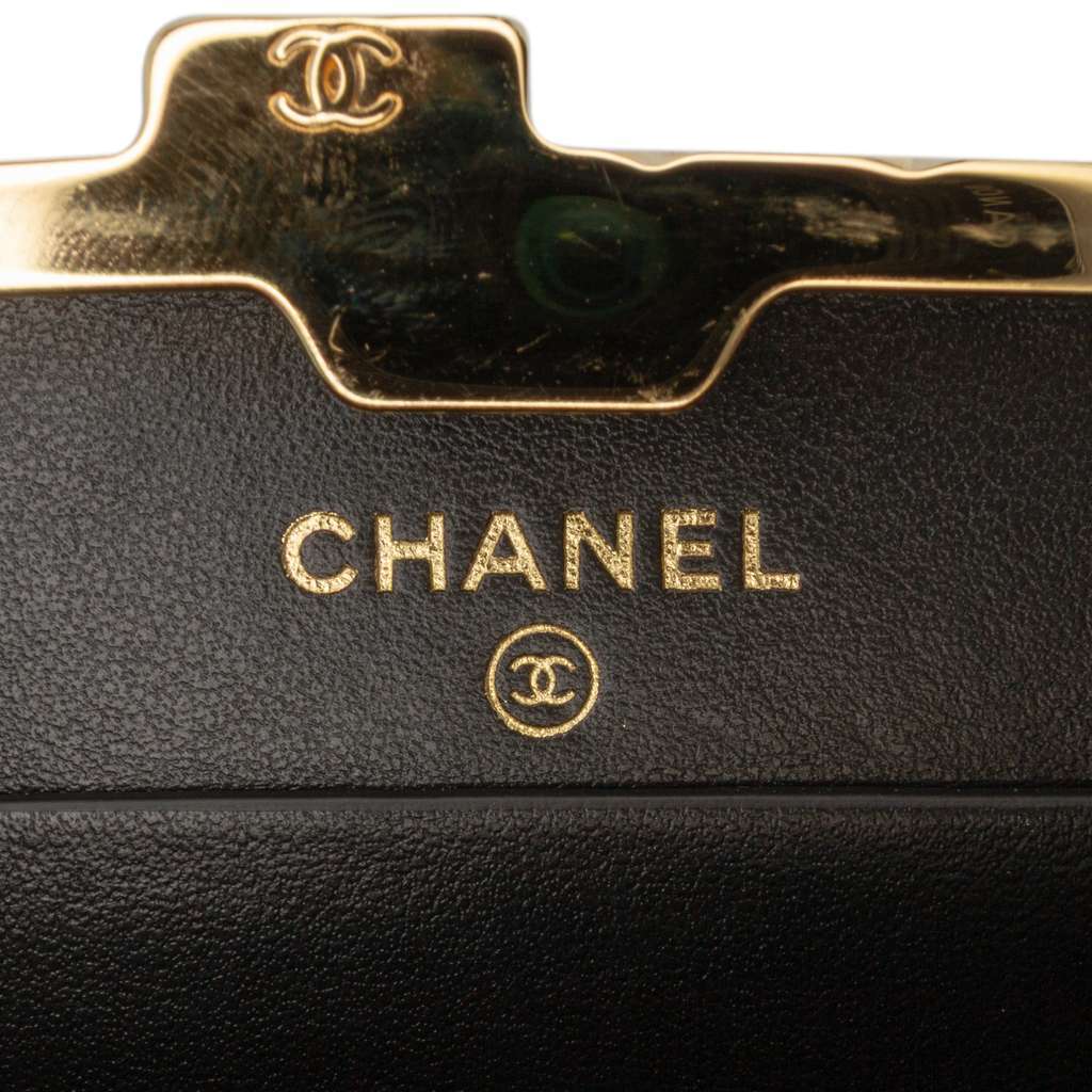Chanel Small Glazed Goatskin Box With Chain Black Leather Good - Box View