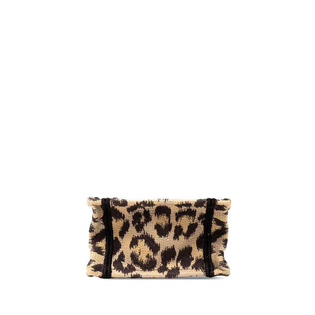 Dior Mizza Mini Embroidered Canvas Leopard Vertical Book Tote Brown Canvas Good - Inside View