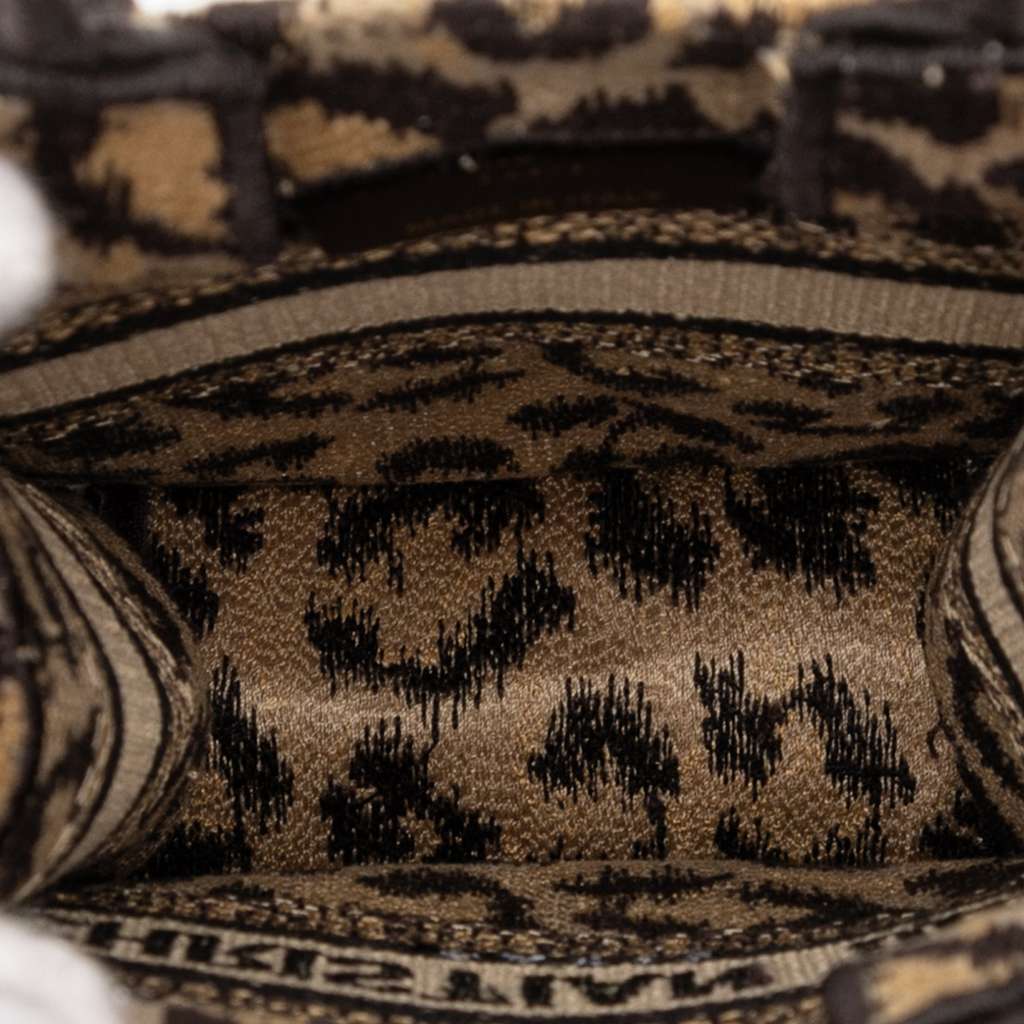 Dior Mizza Mini Embroidered Canvas Leopard Vertical Book Tote Brown Canvas Good - Model View