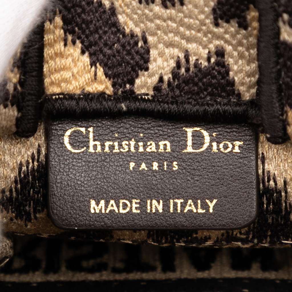 Dior Mizza Mini Embroidered Canvas Leopard Vertical Book Tote Brown Canvas Good - Box View