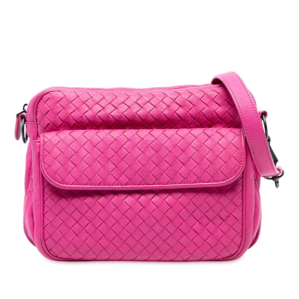 Bottega Veneta Nappa Intrecciato Front Pocket Messenger Bag Pink Leather Very good - Front View