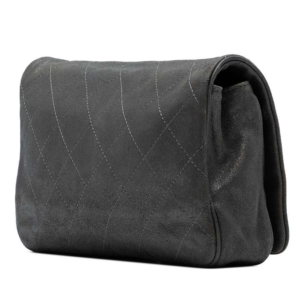 Chanel CC Quilted Iridescent Calfskin Single Flap Grey Leather Good - Back View