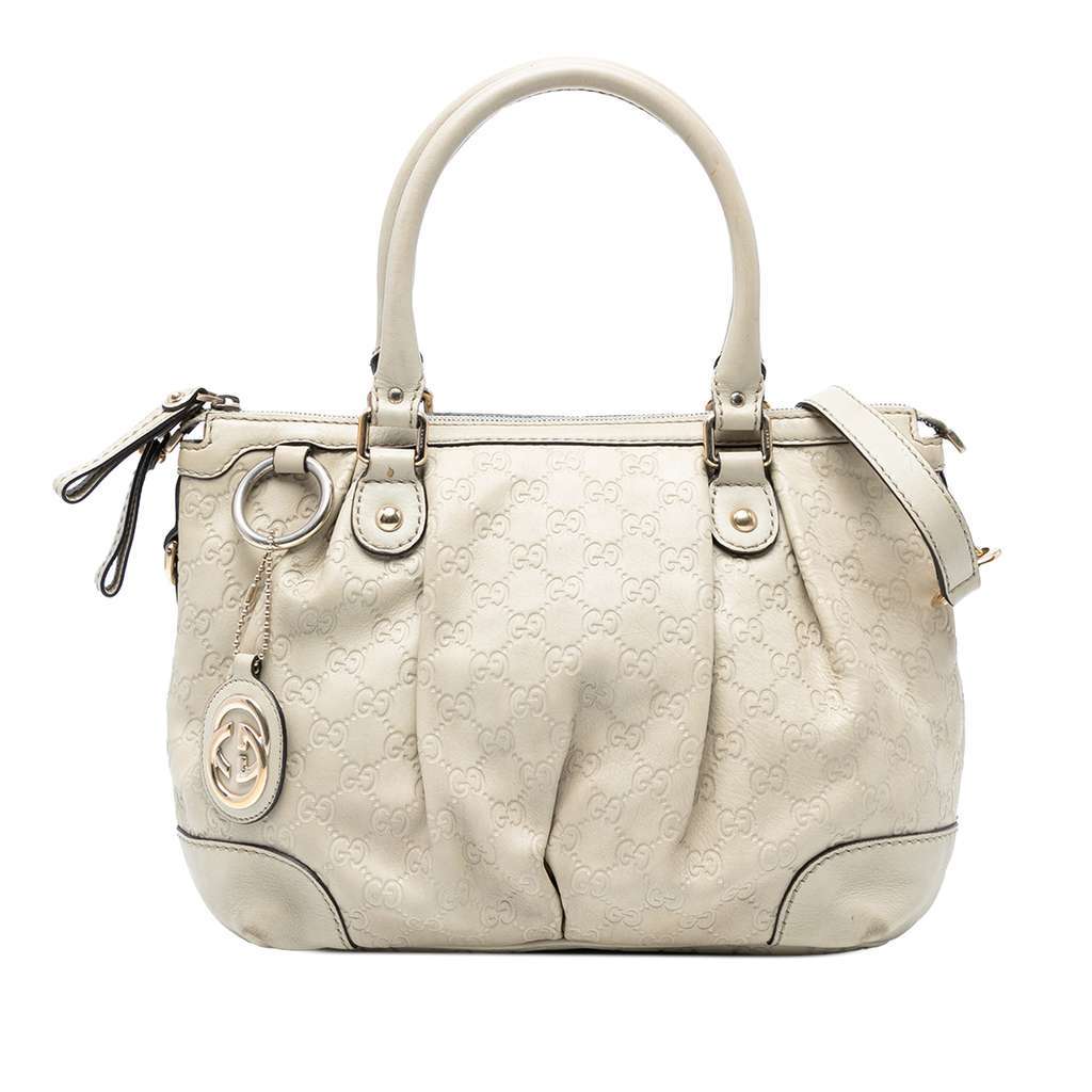 Gucci Guccissima Sukey Satchel White Leather Good - Front View