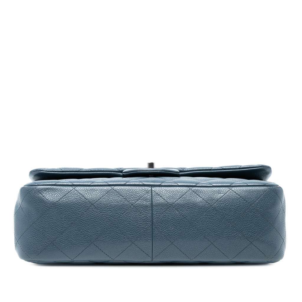 Chanel Jumbo Classic Caviar Double Flap Blue Leather Good - Inside View