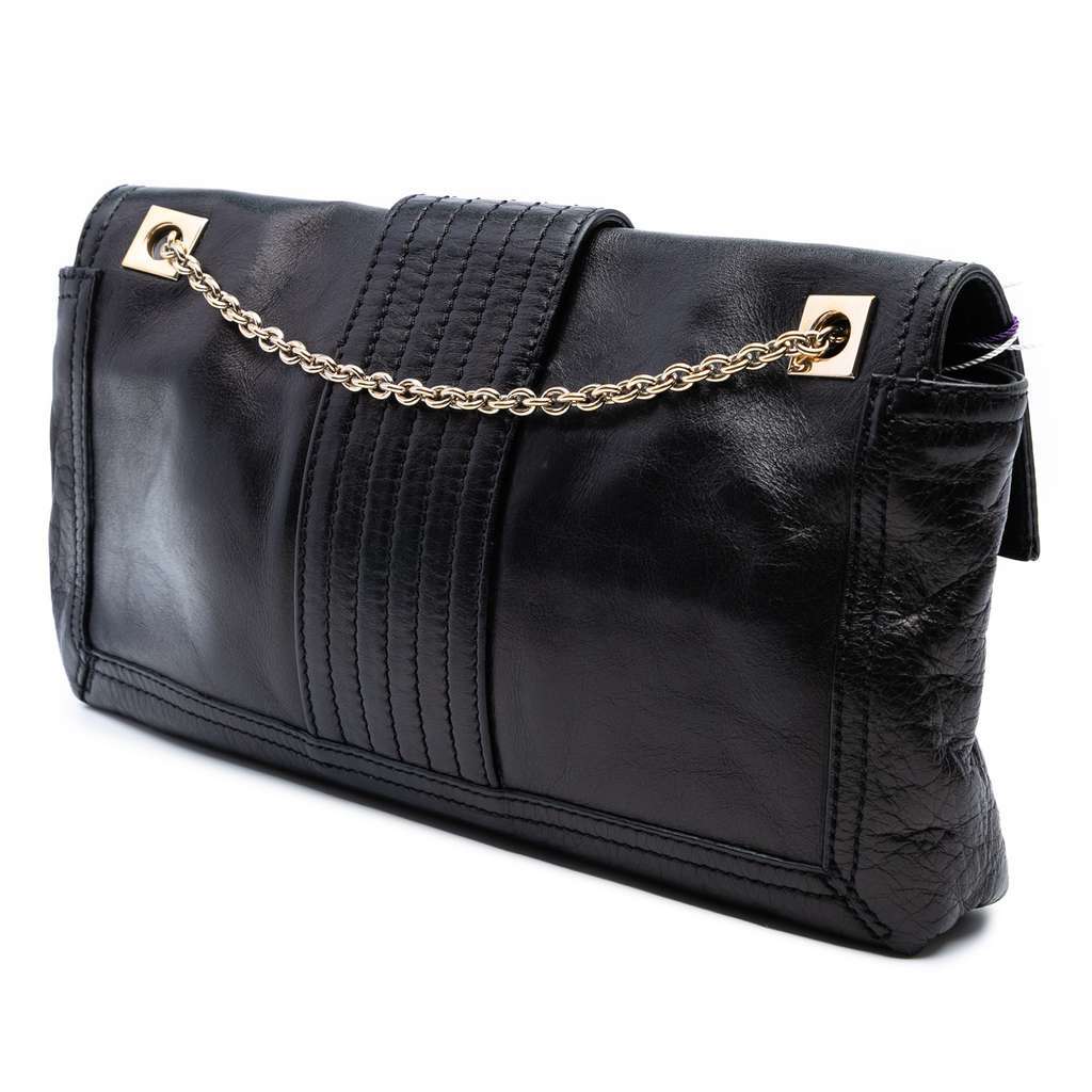 Fendi Leather Baguette Chain Flap Crossbody Black Leather Good condition - Back View