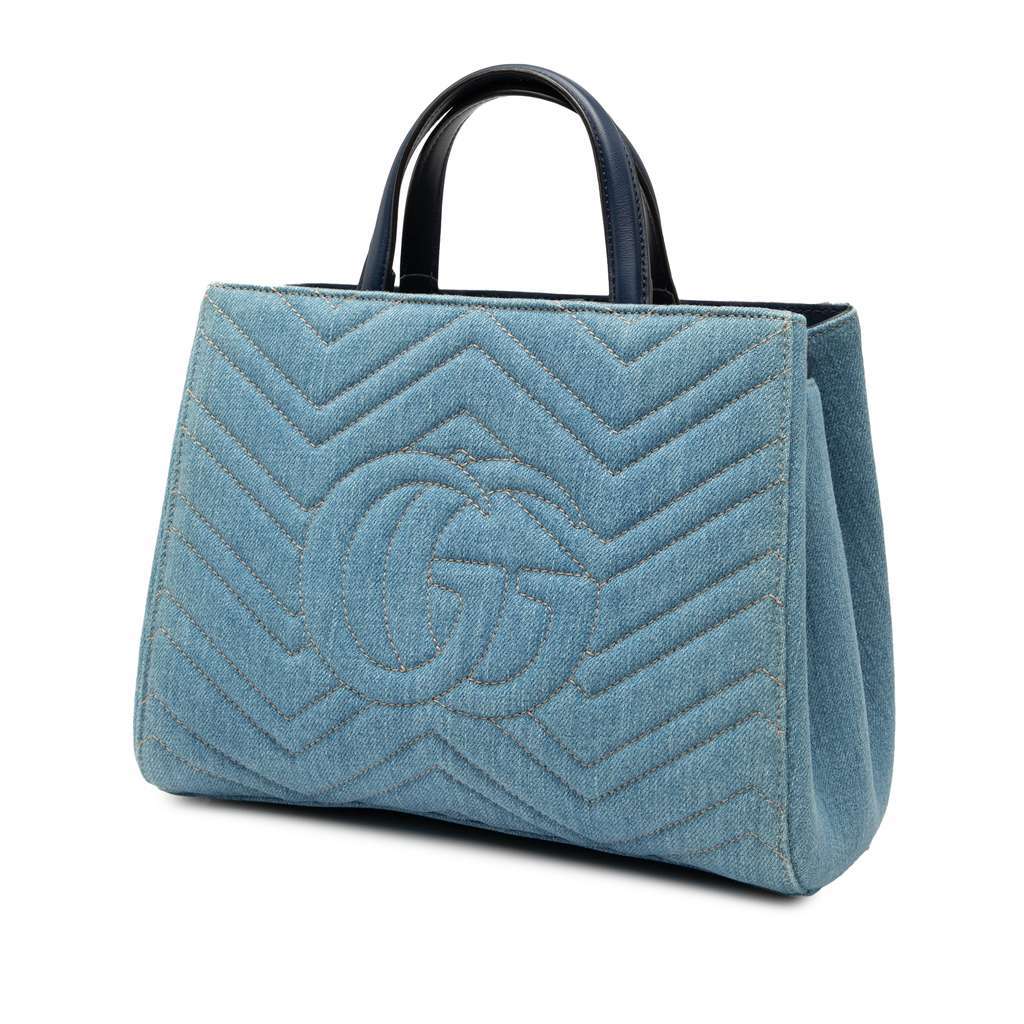 Gucci Small GG Marmont Matelasse Denim Pearly Satchel Blue Denim Very good - Back View