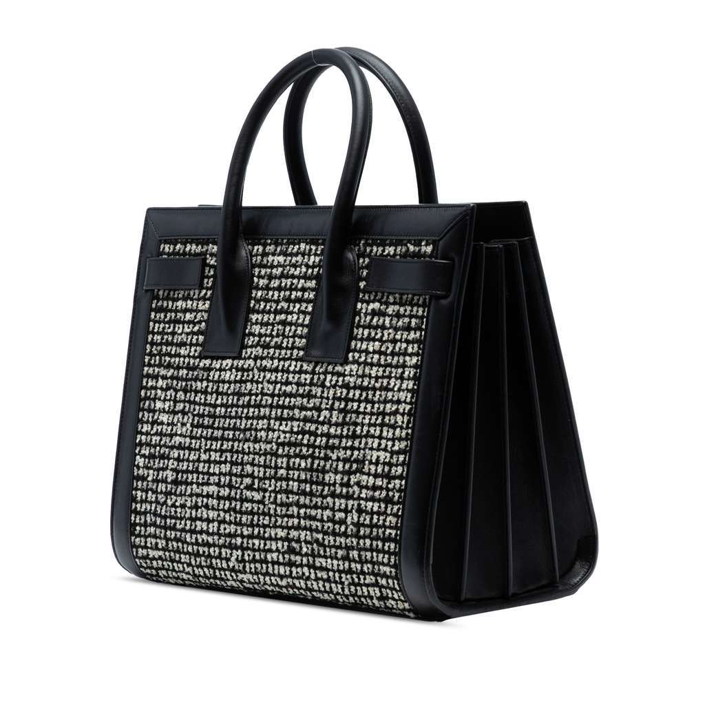 Saint Laurent Small Tweed Houndstooth Sac De Jour Satchel Black Tweed Good - Back View