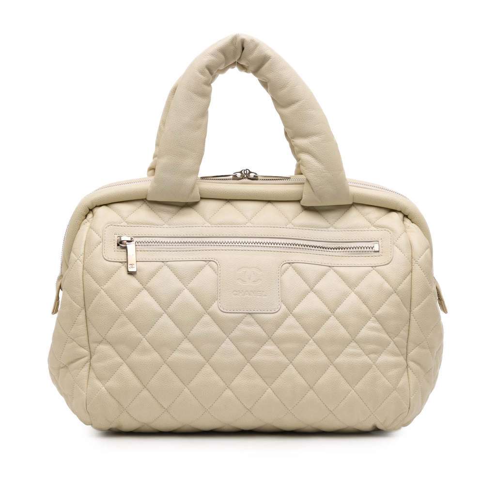Chanel Quilted Caviar Coco Cocoon Bowler Bag White Leather Very good - Front View