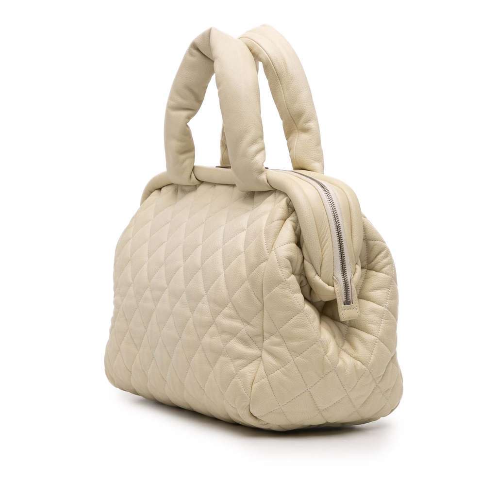 Chanel Quilted Caviar Coco Cocoon Bowler Bag White Leather Very good - Back View