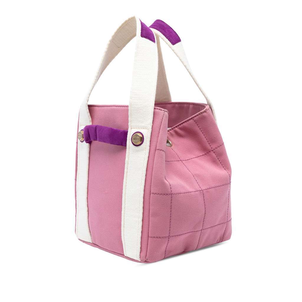 Chanel Canvas Square Stitch Tote Pink Canvas Very good - Back View