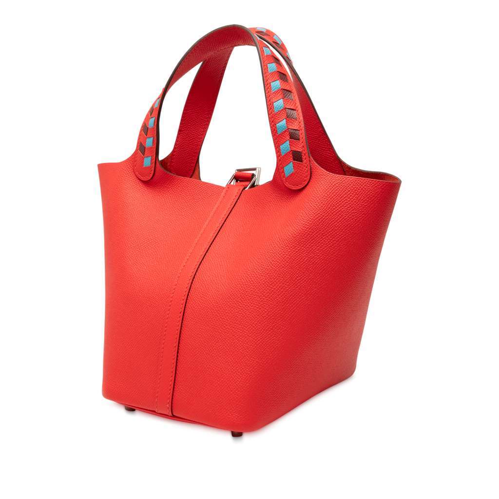 Hermès Epsom Tressage Picotin Lock 18 Red Leather Very good condition - Back View