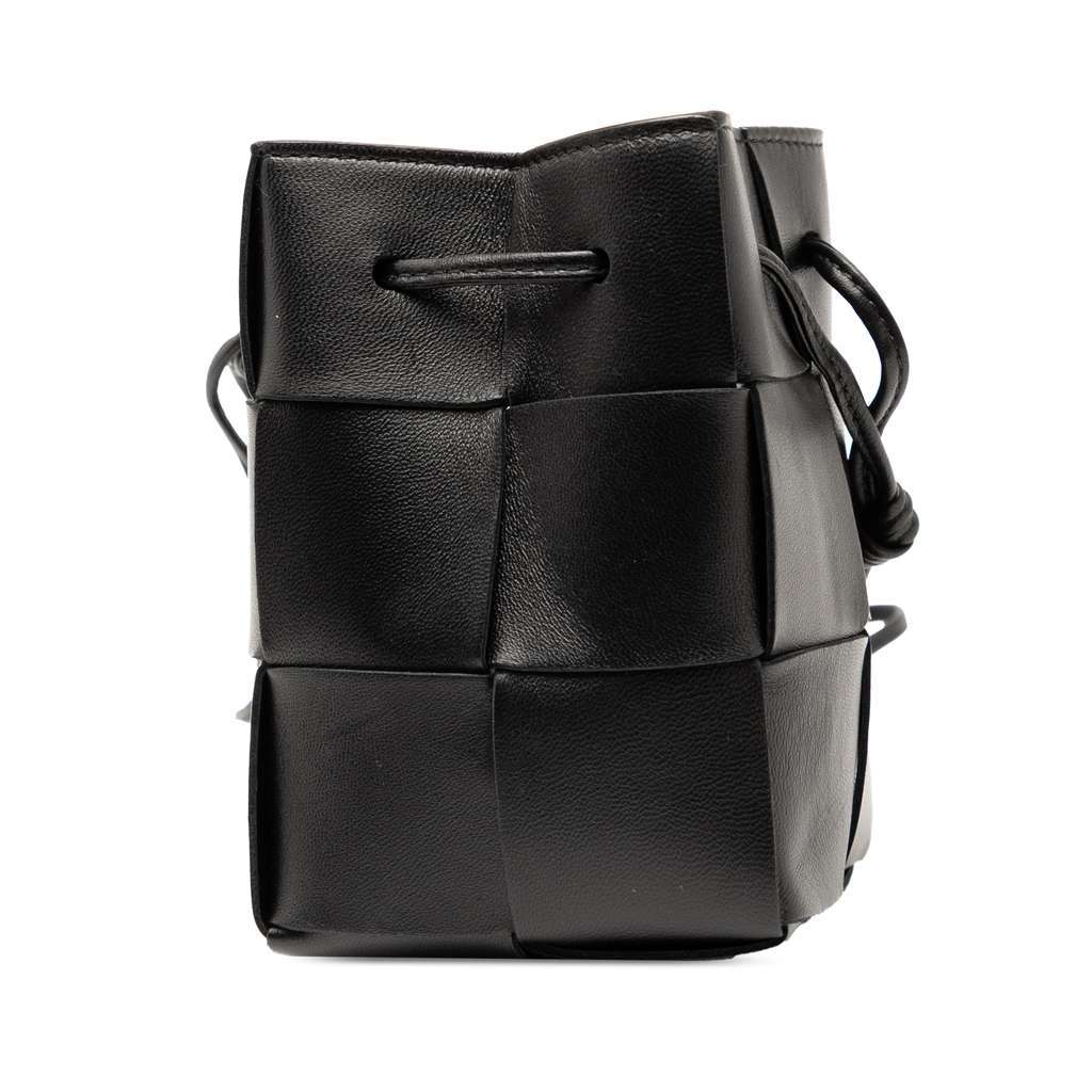 Bottega Veneta Mini Nappa Maxi Intrecciato Cassette Bucket Bag Black Leather Good - Back View