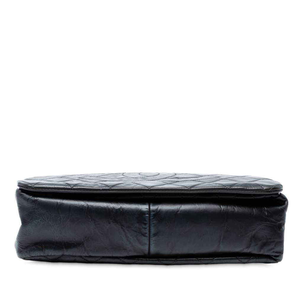 Chanel XL CC Glazed Quilted Calfskin Single Flap Black Leather Good - Inside View