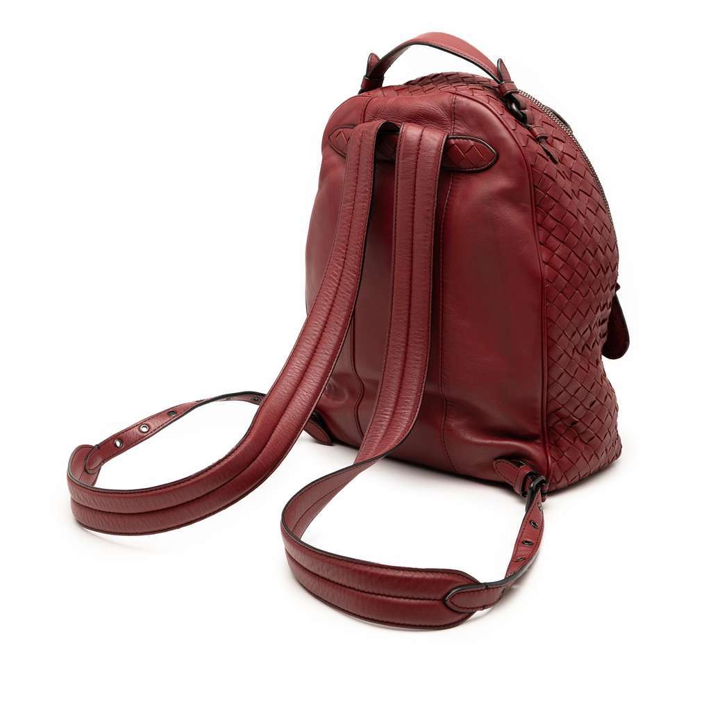 Bottega Veneta Nappa Intrecciato Backpack Red Leather Very good condition - Back View
