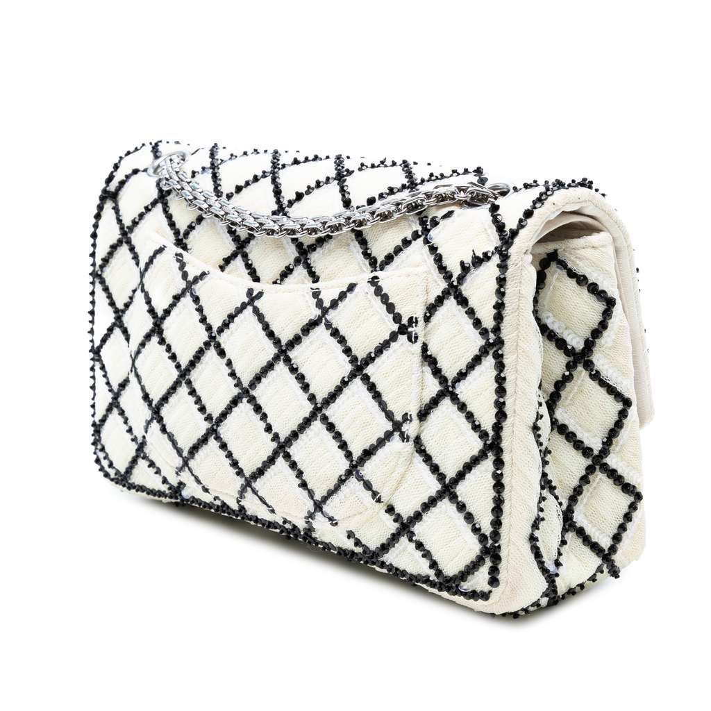 Chanel Reissue 2.55 Quilted Sequined Mesh Double Flap 225 White Polyester Very good condition - Back View