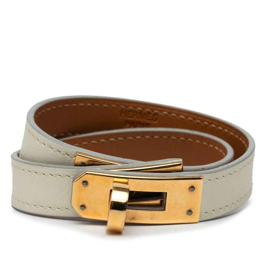 Hermès Leather Kelly Double Tour Bracelet Grey Leather Good condition - Front View