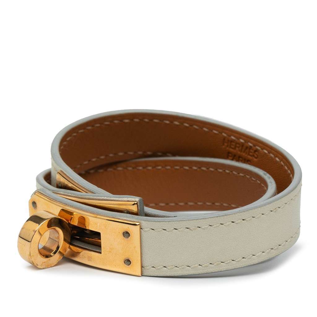 Hermès Leather Kelly Double Tour Bracelet Grey Leather Good condition - Back View