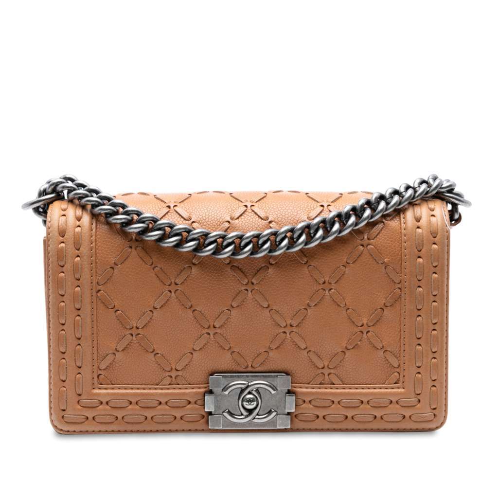 Chanel Medium Caviar Stitched Boy Flap Brown Leather Very good - Front View