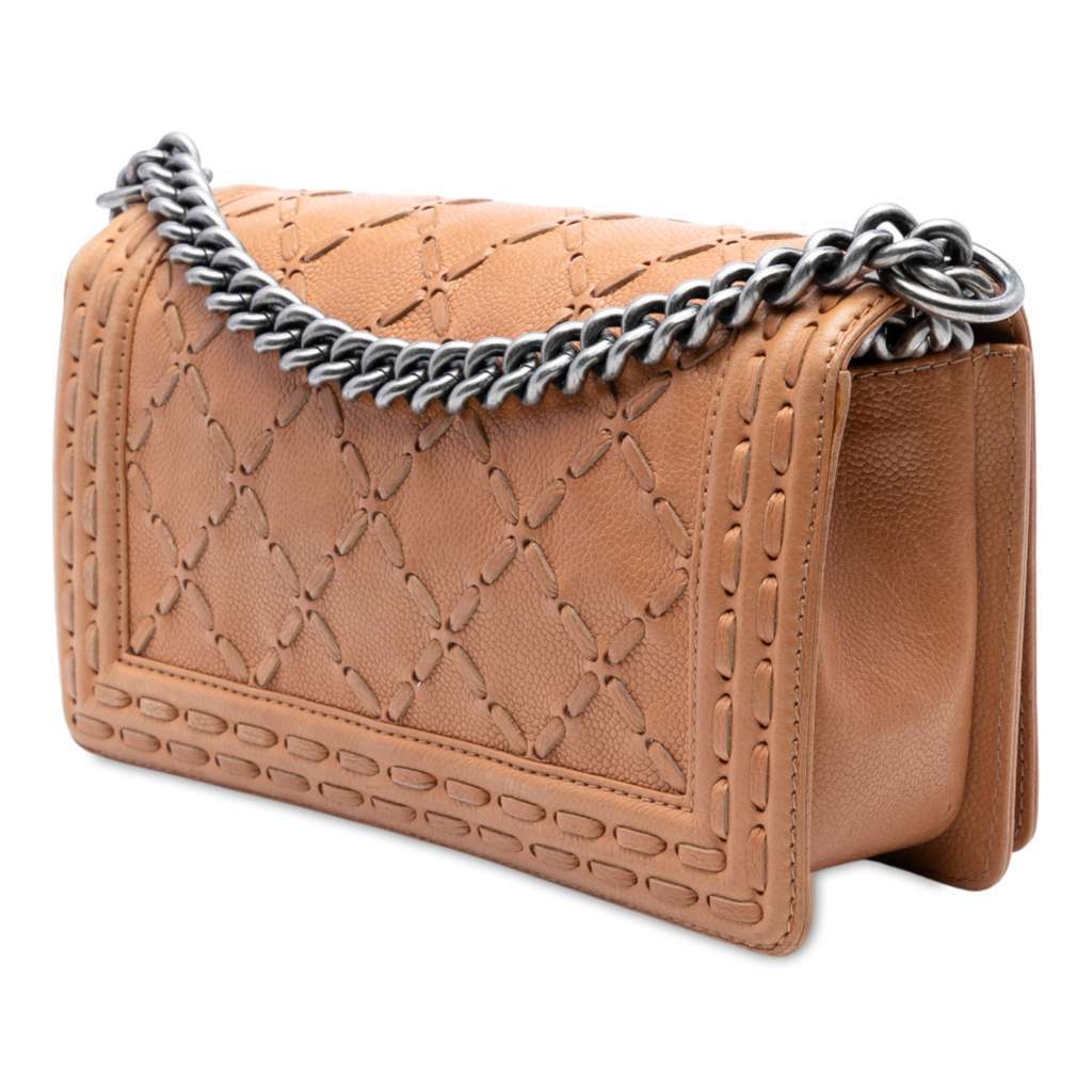 Chanel Medium Caviar Stitched Boy Flap Brown Leather Very good - Back View