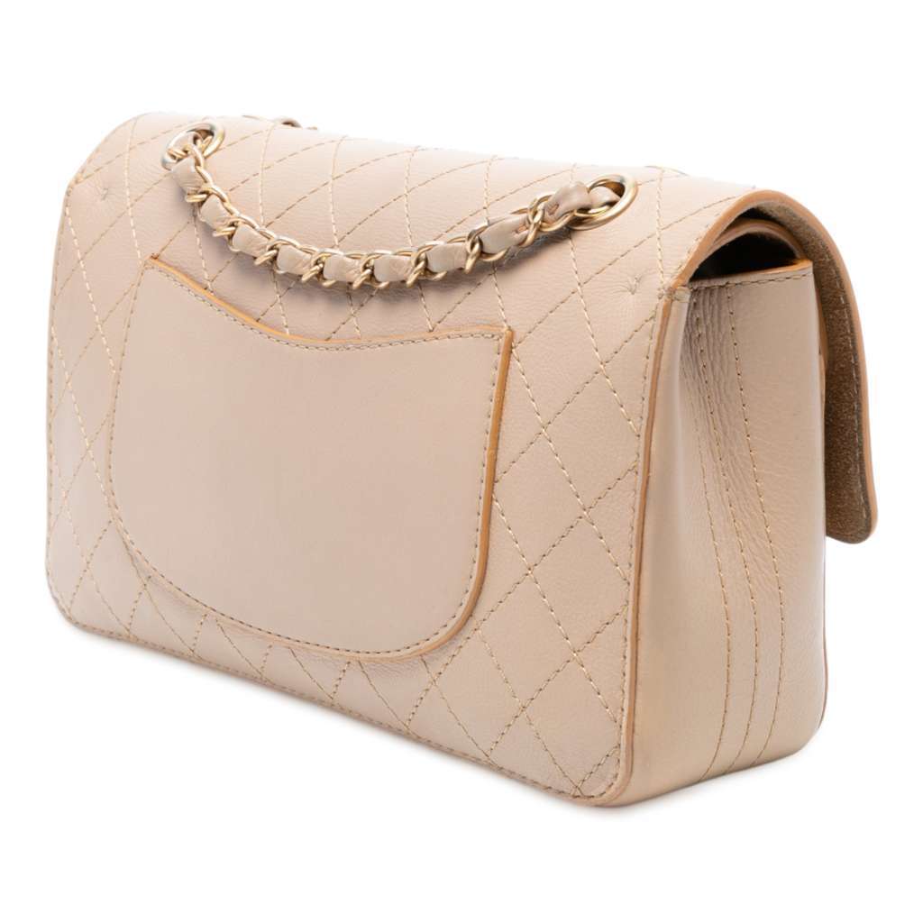 Chanel Medium Classic Calfskin Wild Stitch Double Flap Brown Leather Very good condition - Back View