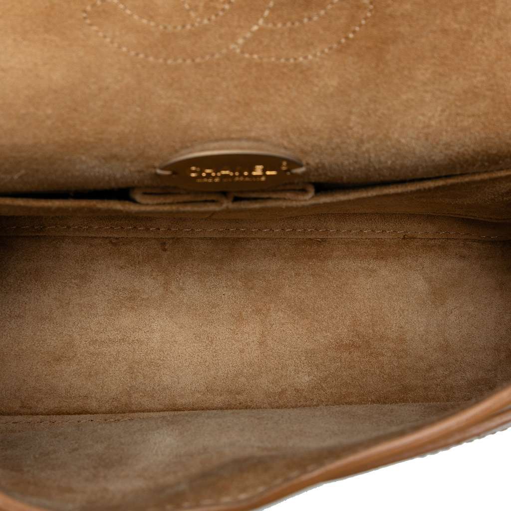 Chanel Medium Classic Calfskin Wild Stitch Double Flap Brown Leather Very good condition - Model View