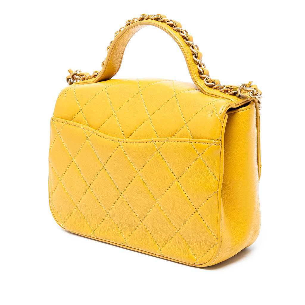 Chanel Small Quilted Lambskin Chain Infinity Top Handle Bag Yellow Leather Very good condition - Back View