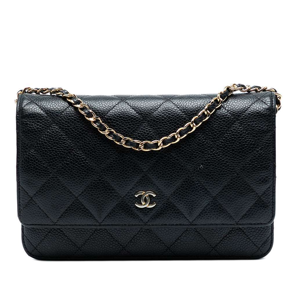 Chanel CC Quilted Caviar Wallet on Chain Black Leather Good - Front View