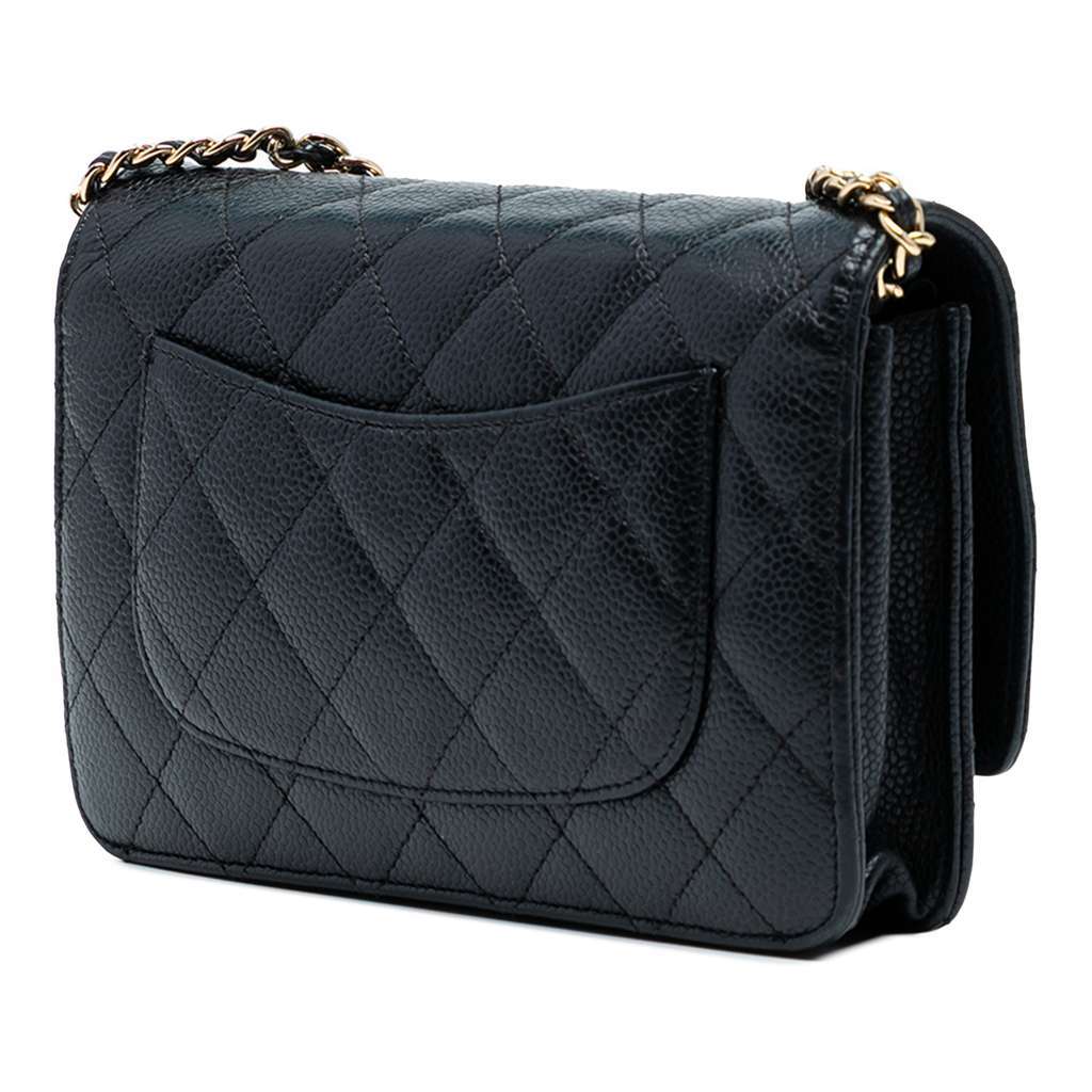 Chanel CC Quilted Caviar Wallet on Chain Black Leather Good - Back View