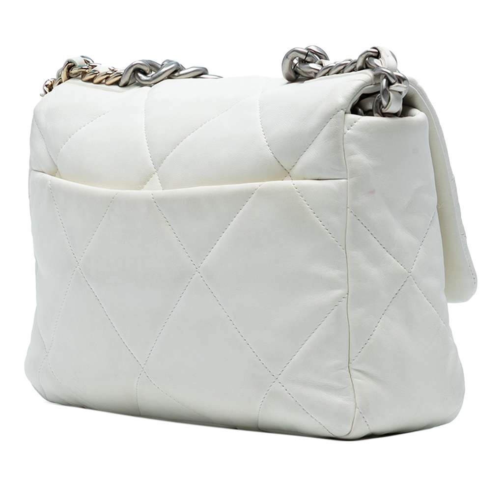 Chanel Large Lambskin 19 Flap White Leather Very good - Back View