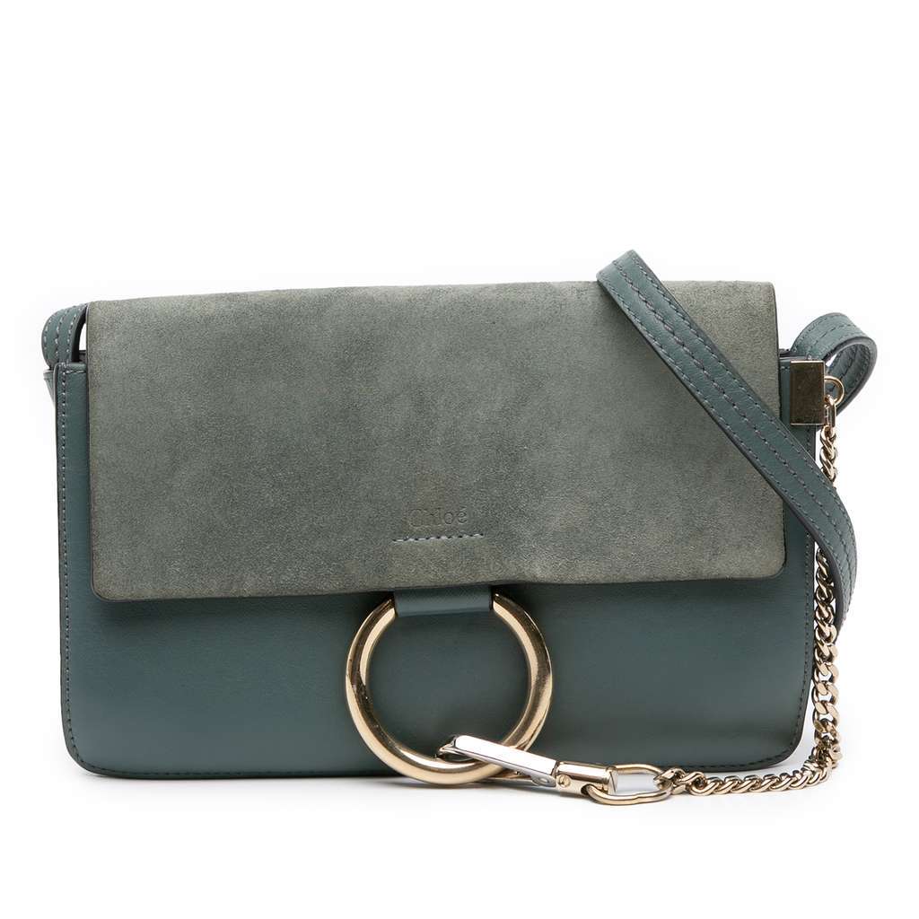 Chloé Small Suede and Calfskin Faye Crossbody Blue Leather Good condition - Front View