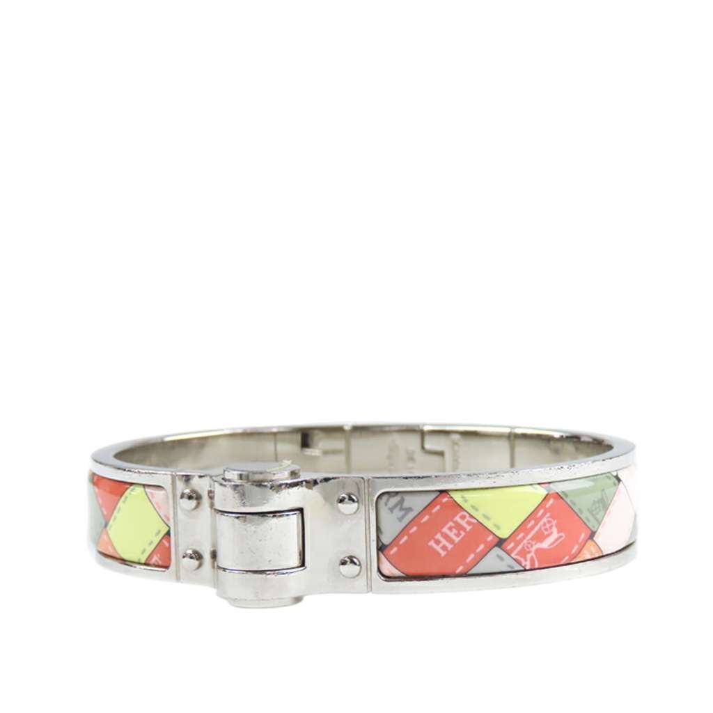 Hermès Narrow Enamel Bolduc Au Carre Charniere Bracelet PM Silver Good condition - Inside View