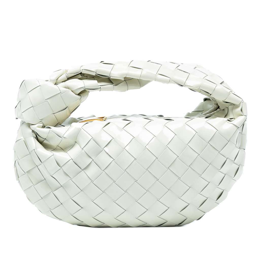 Bottega Veneta Mini Patent Intrecciato Jodie White Leather Good - Front View